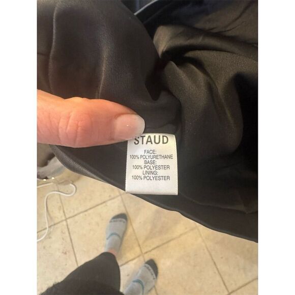 Staud Women's Black Faux Leather Button-Up 3/4 Balloon Sleeve Size M - Picture 4 of 4